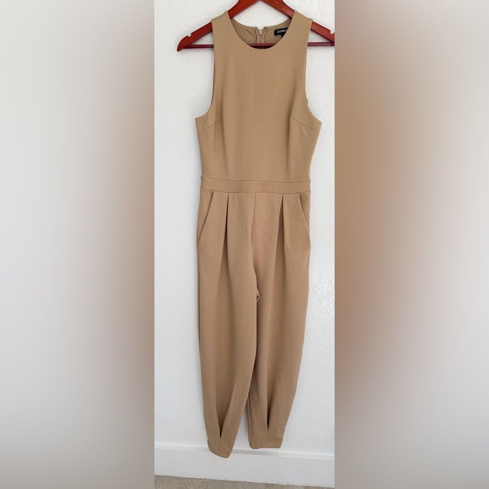 Express Sleeveless Wide Leg Jumpsuit Beige Petite S